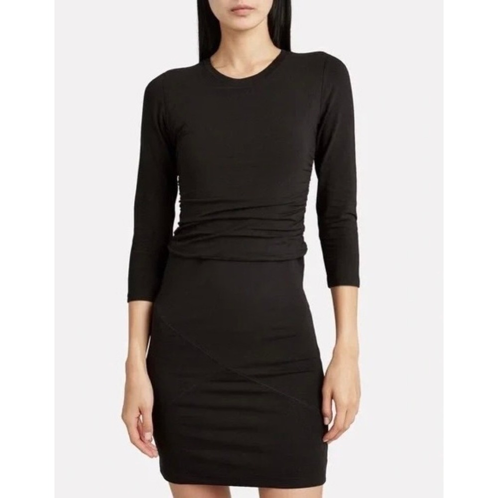 ATM Anthony Thomas Melillo Ruched Pima Cotton Dress Solid Black Mini Large